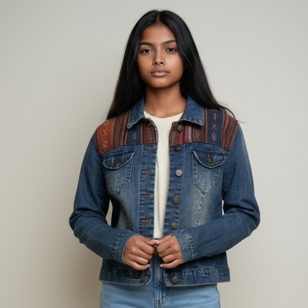 Life in Progress Women Size Small Boho Blue Denim Long Sleeve Jacket